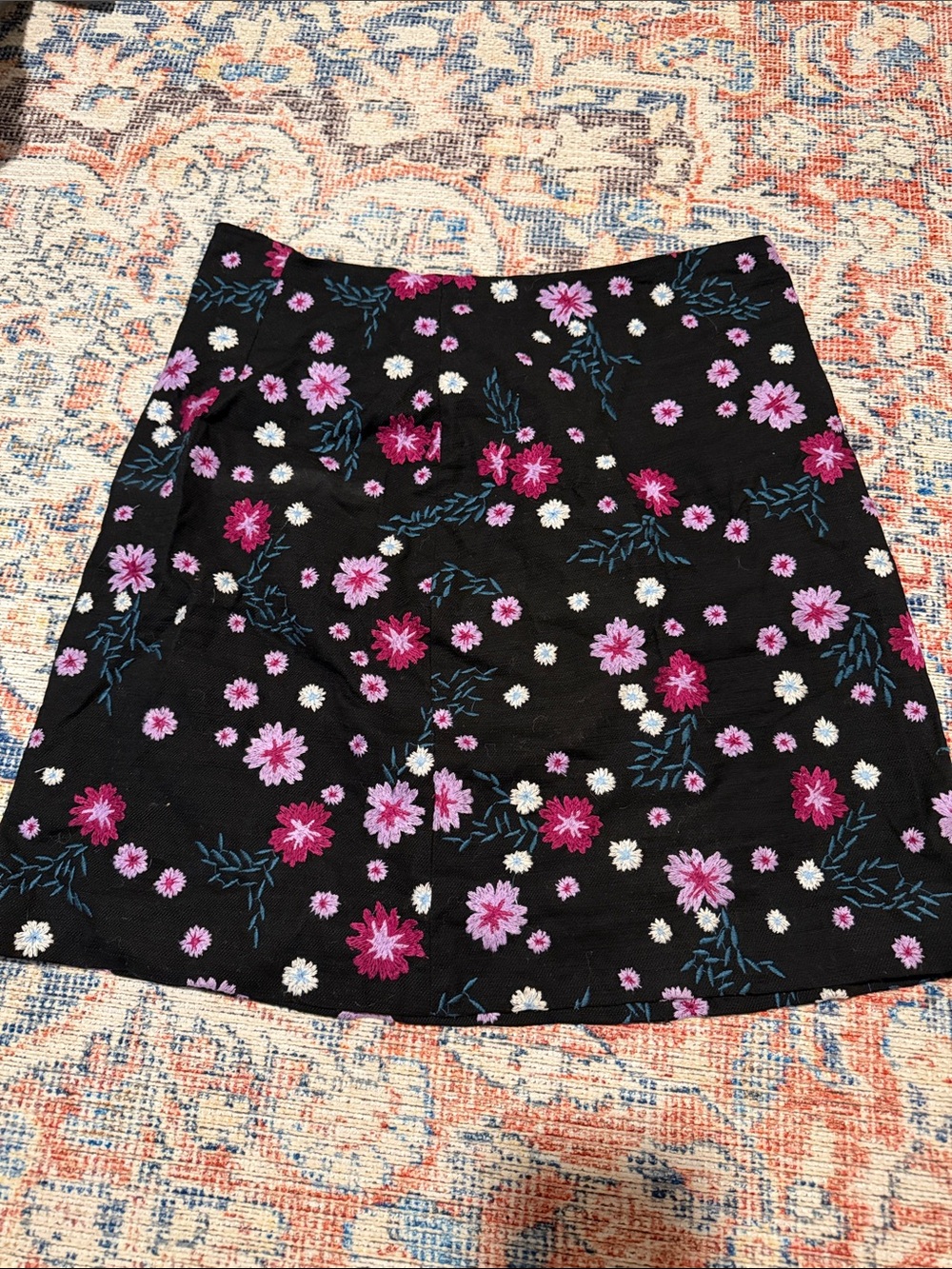 LOFT Black Mini Skirt with Pink & White Floral Print